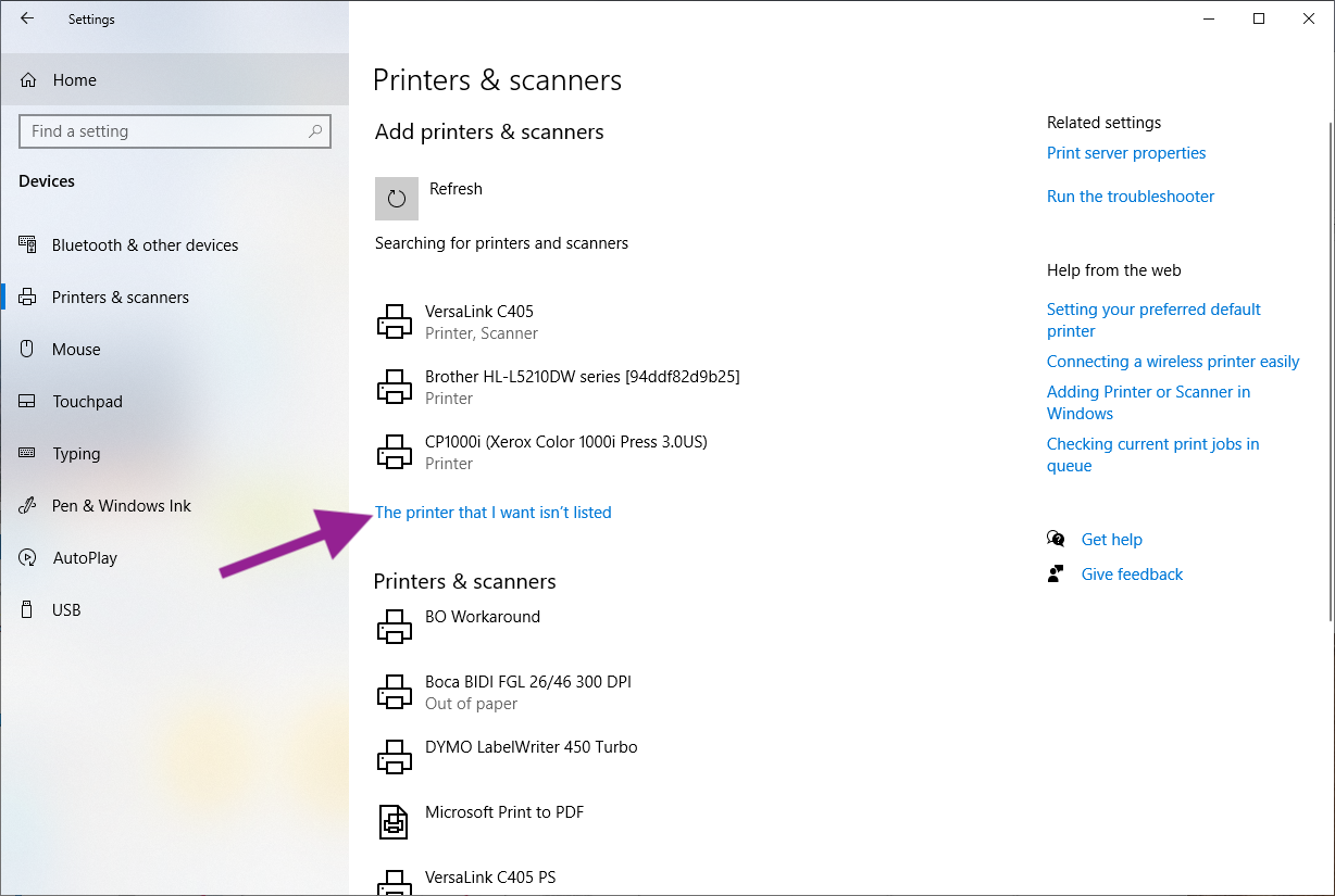 The printer that I want is not listed.PNG