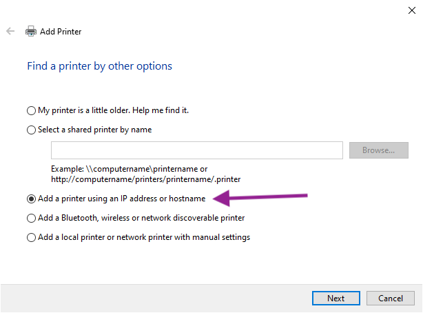 Add a printer using IP address.PNG