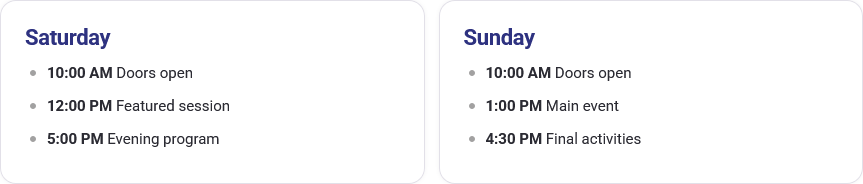 Weekend Schedule - Purplepass